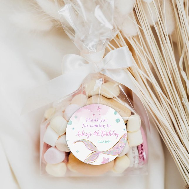 Pegatina Redonda La sirena Fiesta de la piscina de cumpleaños bajo  (Subido por el creador)