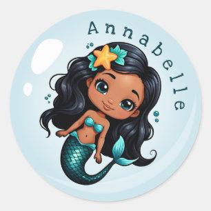 Pegatina Redonda La sirena negra en una burbuja personaliza
