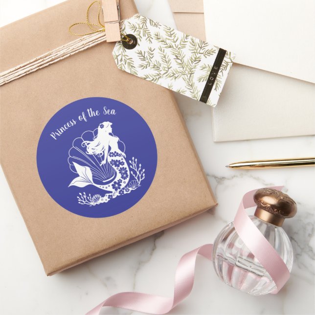 Pegatina Redonda La sirena-princesa hawaiana del mar (Regalar)