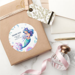 Pegatina Redonda La sirena suave bajo el agua del mar Baby Shower