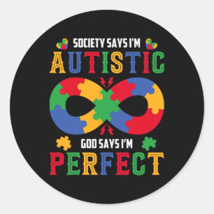 Pegatina Redonda La Sociedad De Concienciación Del Autismo Dice Que