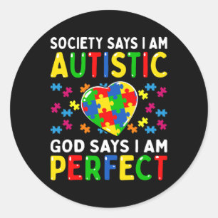 Pegatina Redonda La Sociedad De Concienciación Del Autismo Dice Que
