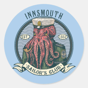 Pegatina Redonda La sombra sobre la nave innsmouth Cthulhu Sailor