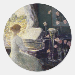 Pegatina Redonda La Sonata de Frederick Childe Hassam