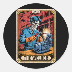 Pegatina Redonda La tarjeta de tarot de soldadura del soldador esqu