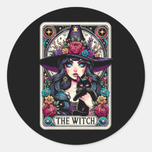 Pegatina Redonda La tarjeta Tarot de brujas Halloween Vibes góticos