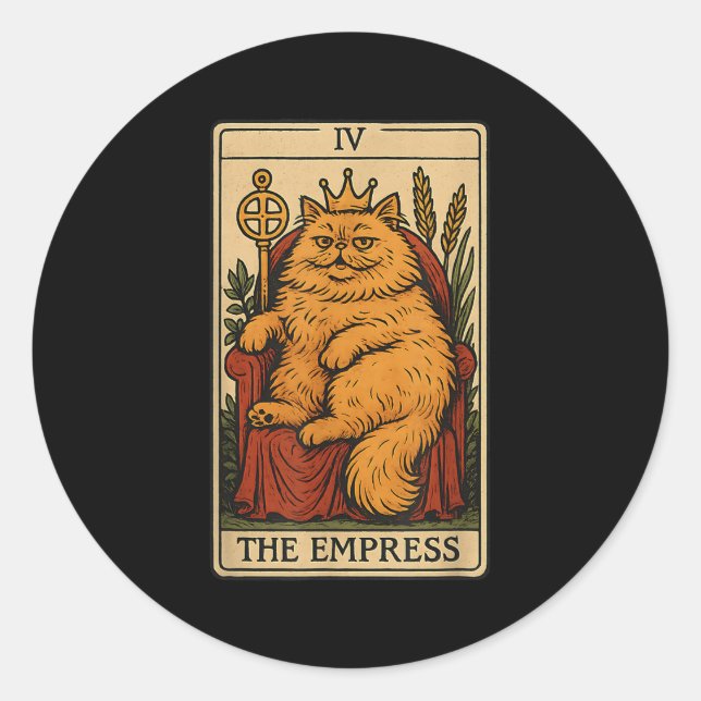 Pegatina Redonda La tarjeta Tarot del gato de la emperatriz Gracios (Anverso)