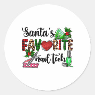 Pegatina Redonda La técnica de uñas favorita de Santa Merry Christm