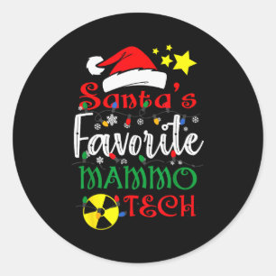 Pegatina Redonda La tecnología de mamografía favorita de Santa, Nav