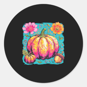 Pegatina Redonda La temporada de calabaza de boho floral de acción