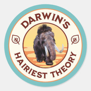 Pegatina Redonda La teoría más peluda de Darwin Lindo mamut lanudo 