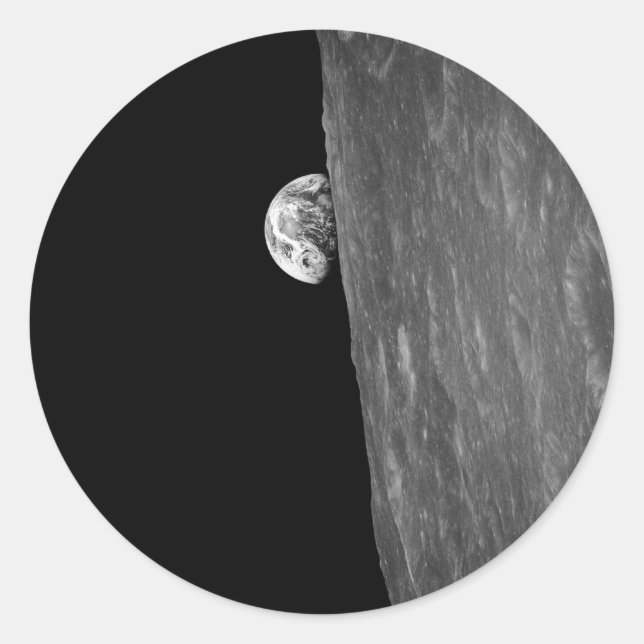 Pegatina Redonda "La Tierra-Ascenso", primera foto desde el espacio (Anverso)