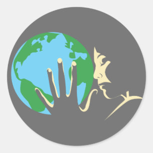 Pegatina Redonda La Tierra en el corazón