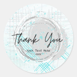 Pegatina Redonda La tipografía moderna acuarela azul gracias