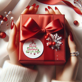 Pegatina Redonda La tipografía moderna de la Navidad Feliz en Pegat