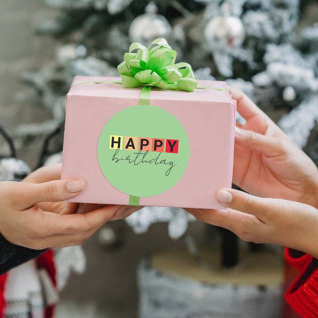 Pegatina Redonda La tipografía moderna Fancy Script Happy Birday (Subido por el creador)