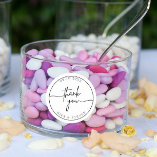 Pegatina Redonda La tipografía moderna y Minimalista gracias boda