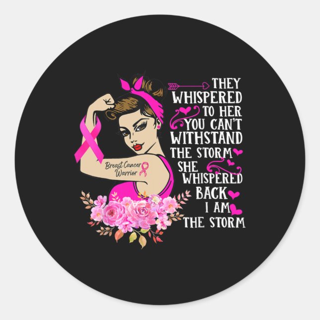 Pegatina Redonda La tormenta de mujeres fuertes rompe con el rosa g (Anverso)