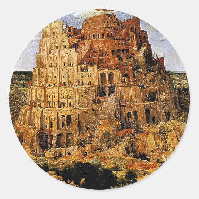 Pegatina Redonda "La torre de Babel" de Pieter Bruegel (alrededor d (Anverso)