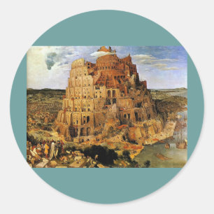 Pegatina Redonda "La torre de Babel" de Pieter Bruegel (alrededor d