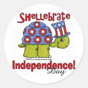 Pegatina Redonda ¡La tortuga alardea del Día de la Independencia!
