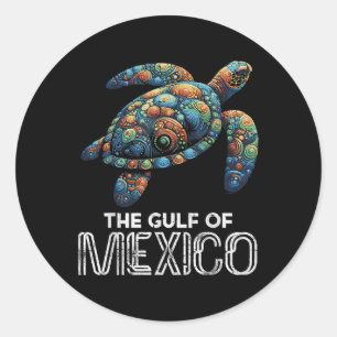 Pegatina Redonda La Tortuga Del Golfo De México Colorido Hombres Me
