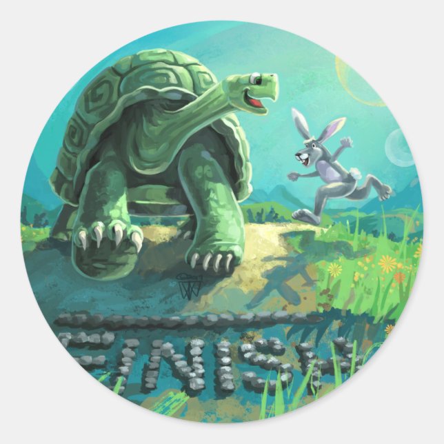 Pegatina Redonda La tortuga y el arte de la liebre (Anverso)
