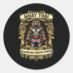 Pegatina Redonda La tradición se une al poder - Kickboxing y Muay T
