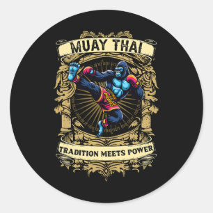 Pegatina Redonda La tradición se une al poder: kickboxing y Muay Th