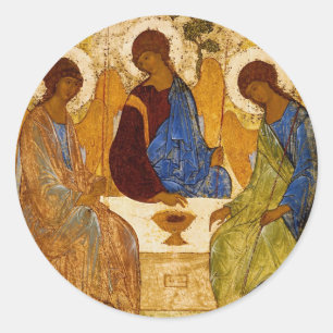 Pegatina Redonda La trinidad de Rublev en la mesa