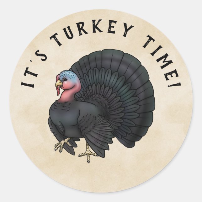 Pegatina Redonda La Turquía negra feliz Día de Acción de Gracias (Anverso)