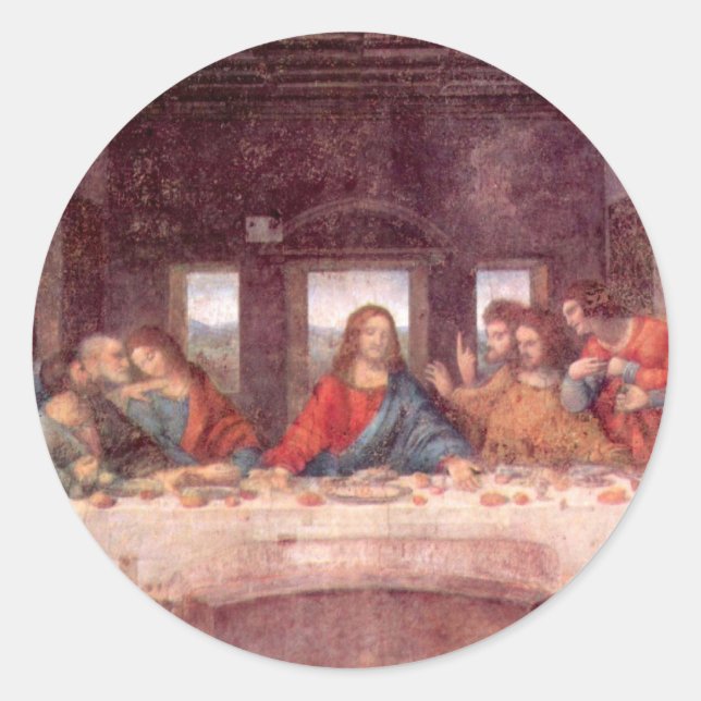 Pegatina Redonda La última cena de Leonardo da Vinci (Anverso)