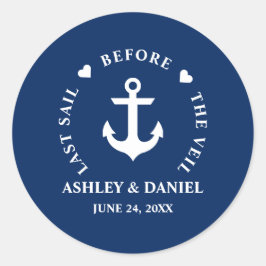 Pegatina Redonda La última vela antes del Boda Náutico Veil