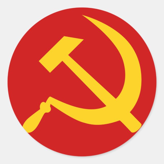 Pegatina Redonda La URSS comunista martillo ruso y endileta (Anverso)