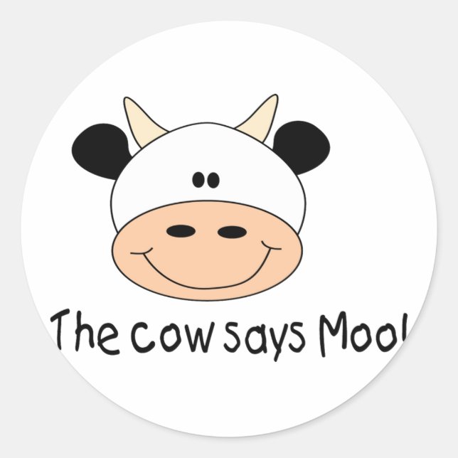 Pegatina Redonda La vaca dice "Moo" (Anverso)