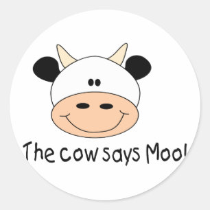 Pegatina Redonda La vaca dice "Moo"