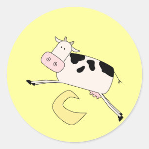 Pegatina Redonda La vaca salta sobre las camisetas y los regalos de