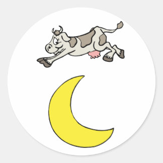Pegatina Redonda La Vaca Saltó Sobre La Luna