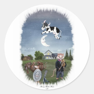 PEGATINA REDONDA LA VACA SE ATACÓ SOBRE LA LUNA