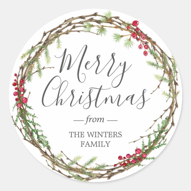 Pegatina Redonda La vegetación de invierno deja a los Navidades de  (Anverso)