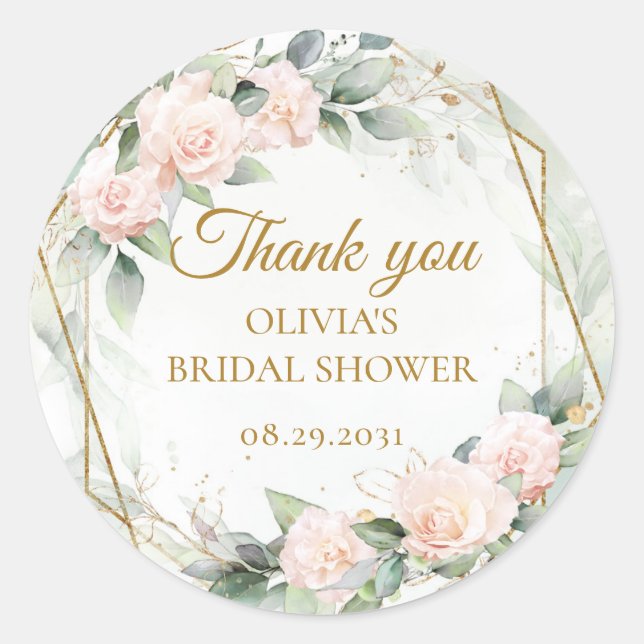 Pegatina Redonda La vegetación de las rosas rosa de boho y el marco (Anverso)