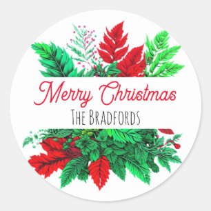 Pegatina Redonda La vegetación de los navidades   Feliz Navidad per