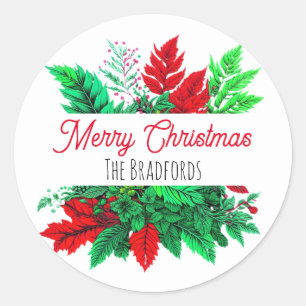 Pegatina Redonda La vegetación de los navidades   Feliz Navidad per