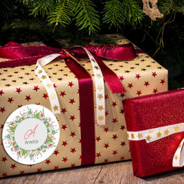 Pegatina Redonda La vegetación de los Navidades rojos monograma