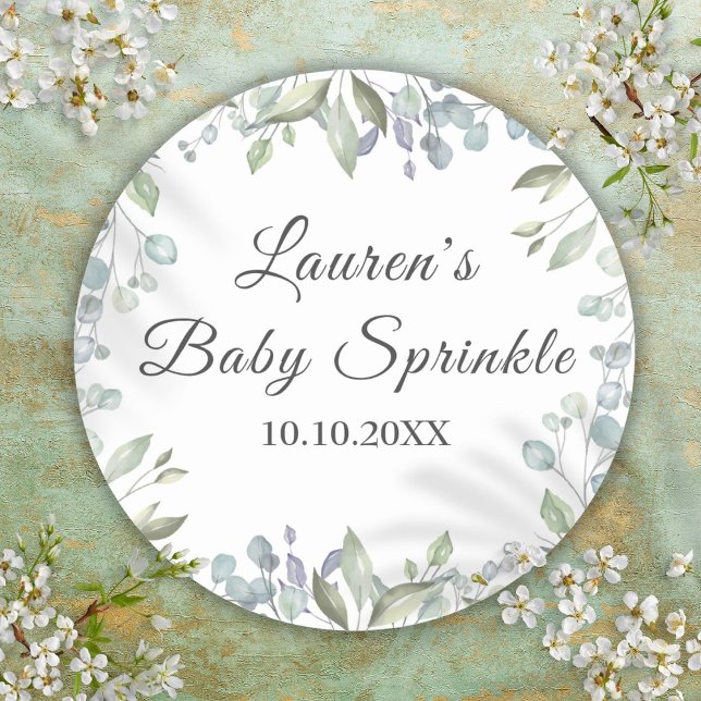 Pegatina Redonda La vegetación del campo El rociado del bebé (Country Greenery Baby Sprinkle Classic Round Sticker)