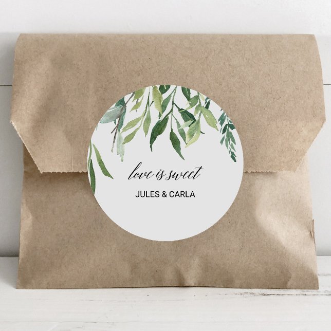 Pegatina Redonda La vegetación moderna Foliage Love is Sweet Boda (Subido por el creador)