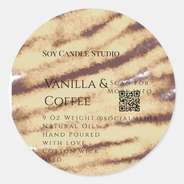 Pegatina Redonda La vela de la soja del café de vainilla añade el n (Anverso)