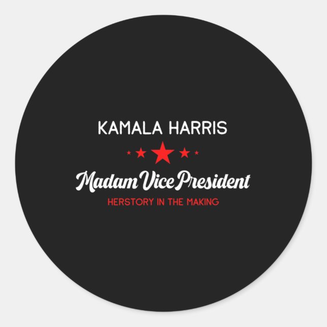 Pegatina Redonda La vicepresidenta Kamala Harris Feminist Herstory  (Anverso)