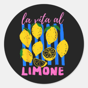 Pegatina Redonda La Vida Con Limón Funny Limón Fruta Verano Italian