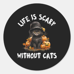 Pegatina Redonda La Vida Da Miedo Sin Gatos Halloween Black Cat
